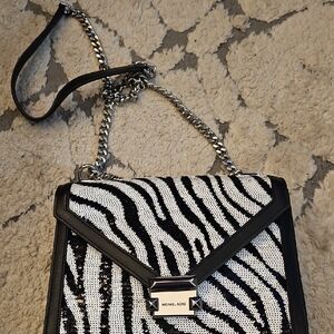 Michael Kors Black & White Zebra Sequin Crossbody